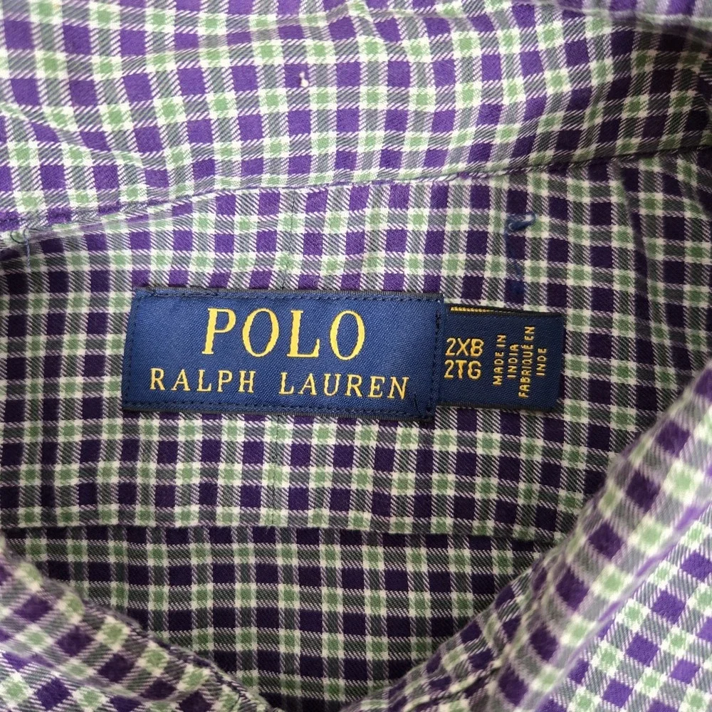 Polo‎ Ralph Lauren Mens Shirt 2XB Green Purple Plaid Button Up Preppy Casual Dad